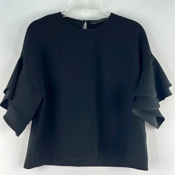 Zara Tops - ZARA Woman Elbow Length Ruffle Tiered Flounce Top Size XS NWT Black Oversized